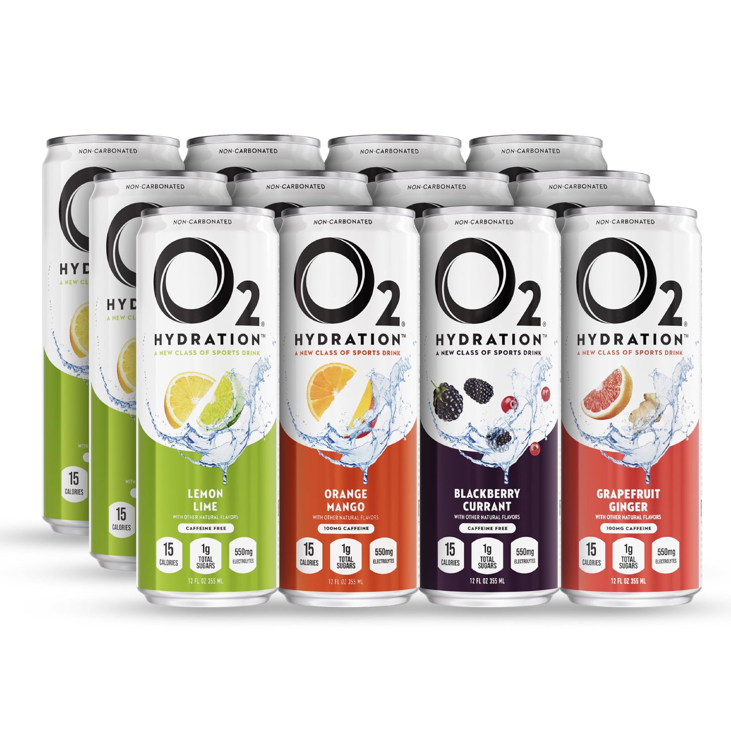 O2 Sports Recovery Drink - Non-Carbonated Electrolyte Drink, Variety Pack, 12 oz Cans (12 Pack), Orange & Mango Flavor