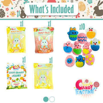 Easter Snack Blue Box (60 Count) Filled With Snacks, Candy, Peelable Gummies, Marshmallow Gummies And More, Great Package For Fa