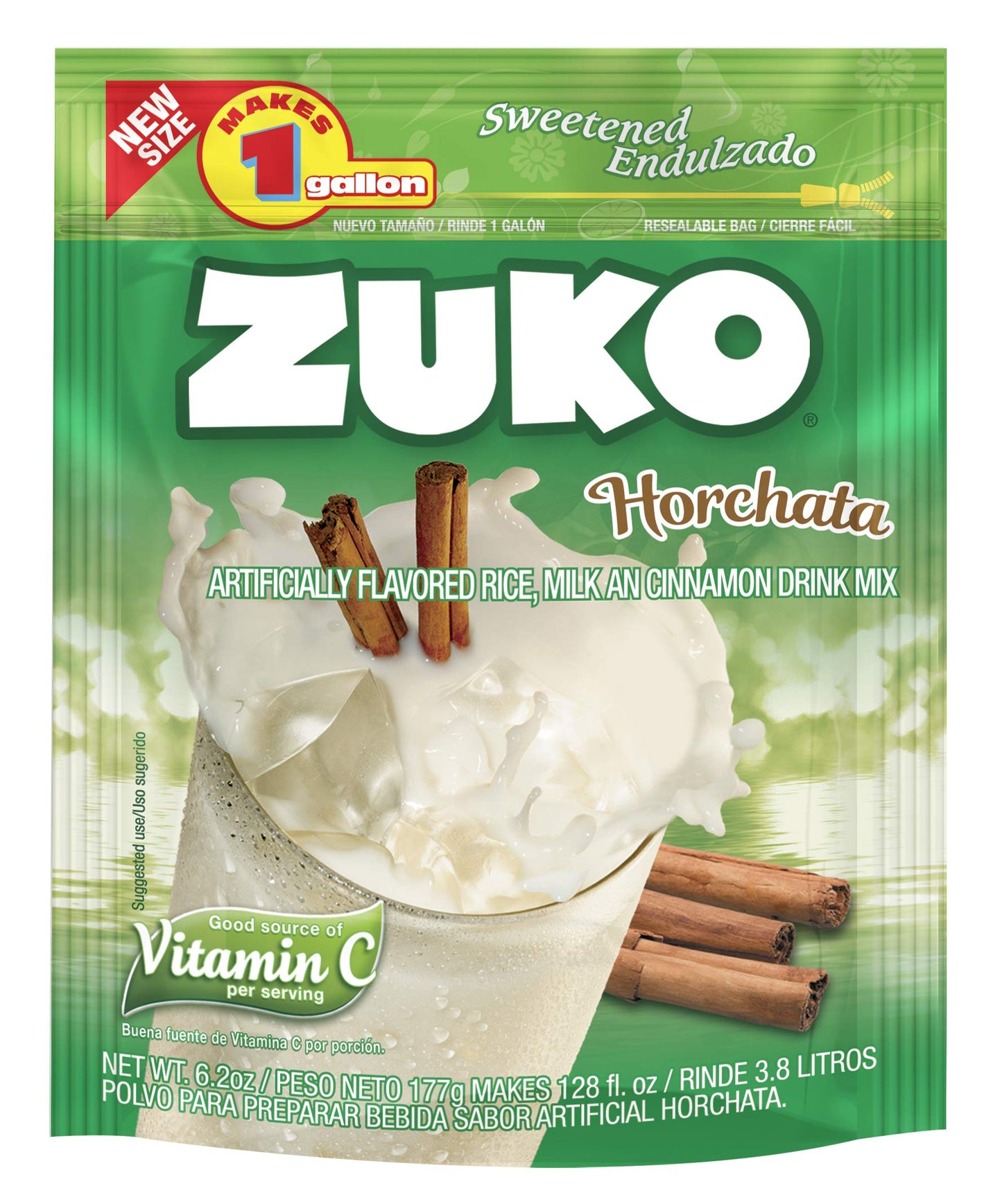 Zuko Horchata Instant Powder Drink | Gallon Pack | No Sugar Needed | Vitamin C | 6.2 Ounce (Pack of 6)