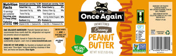 Once Again Natural, Creamy Peanut Butter, 16Oz - Salt Free, Unsweetened - Gluten Free Certified, Vegan, Kosher, Non-Gmo Verified - Glass Jar (1 Pack)