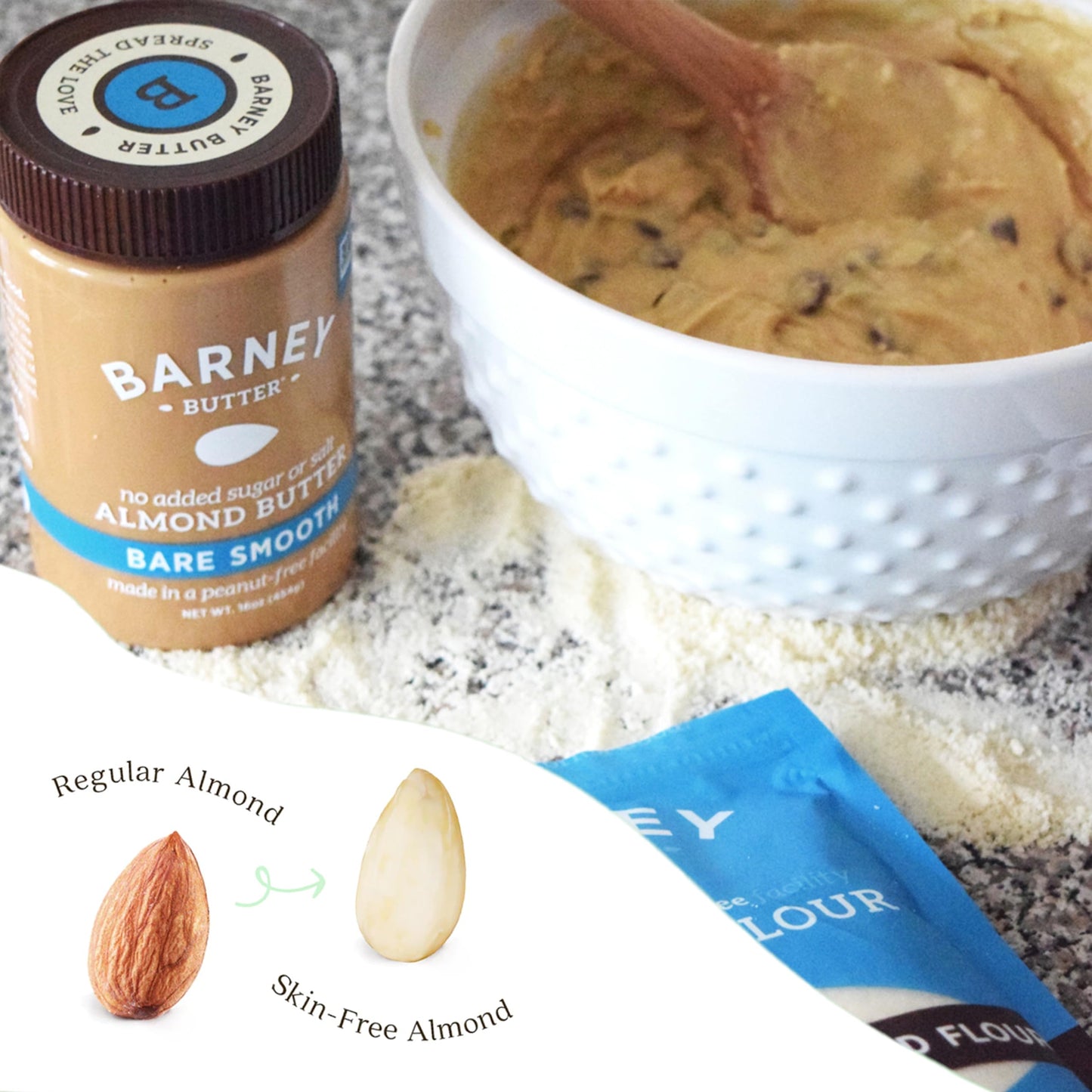 BARNEY Almond Butter, Bare Smooth, No Stir, No Sugar, No Salt, Non-GMO, Skin-Free, Paleo, KETO, 16 Ounce
