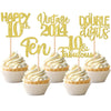 30Pcs Happy 10Th Birthday Cupcake Toppers Glitter Ten 10 Fabulous Vintage 2014 Cupcake Picks Cheers To 10 Years For 10Th Birthda