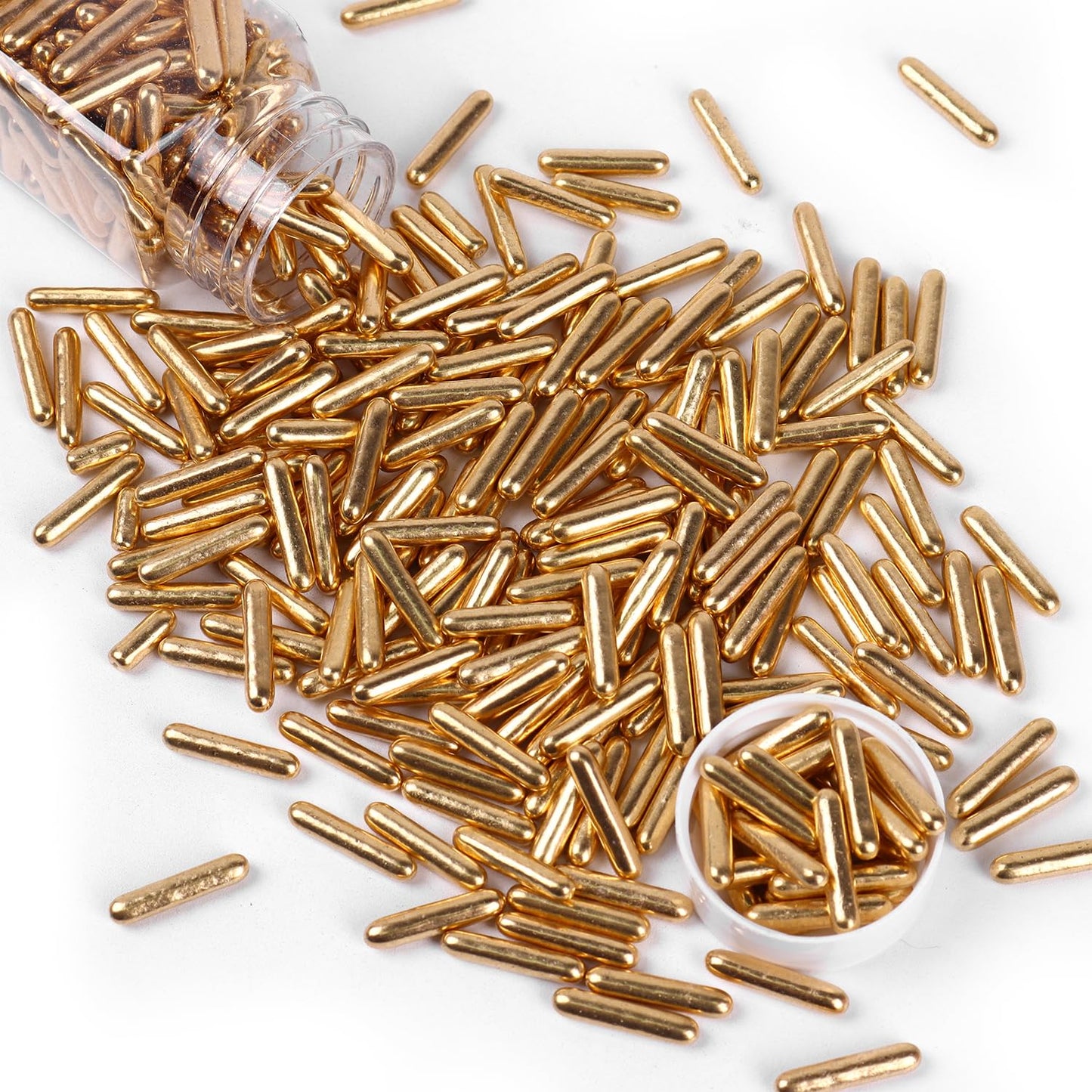 Cobakey Bright Gold Sprinkles For Cake Decorations 100G/ 3.52Oz Rods Metallic Pearl Sugar Sprinkles For Cupcake Toppers Wedding