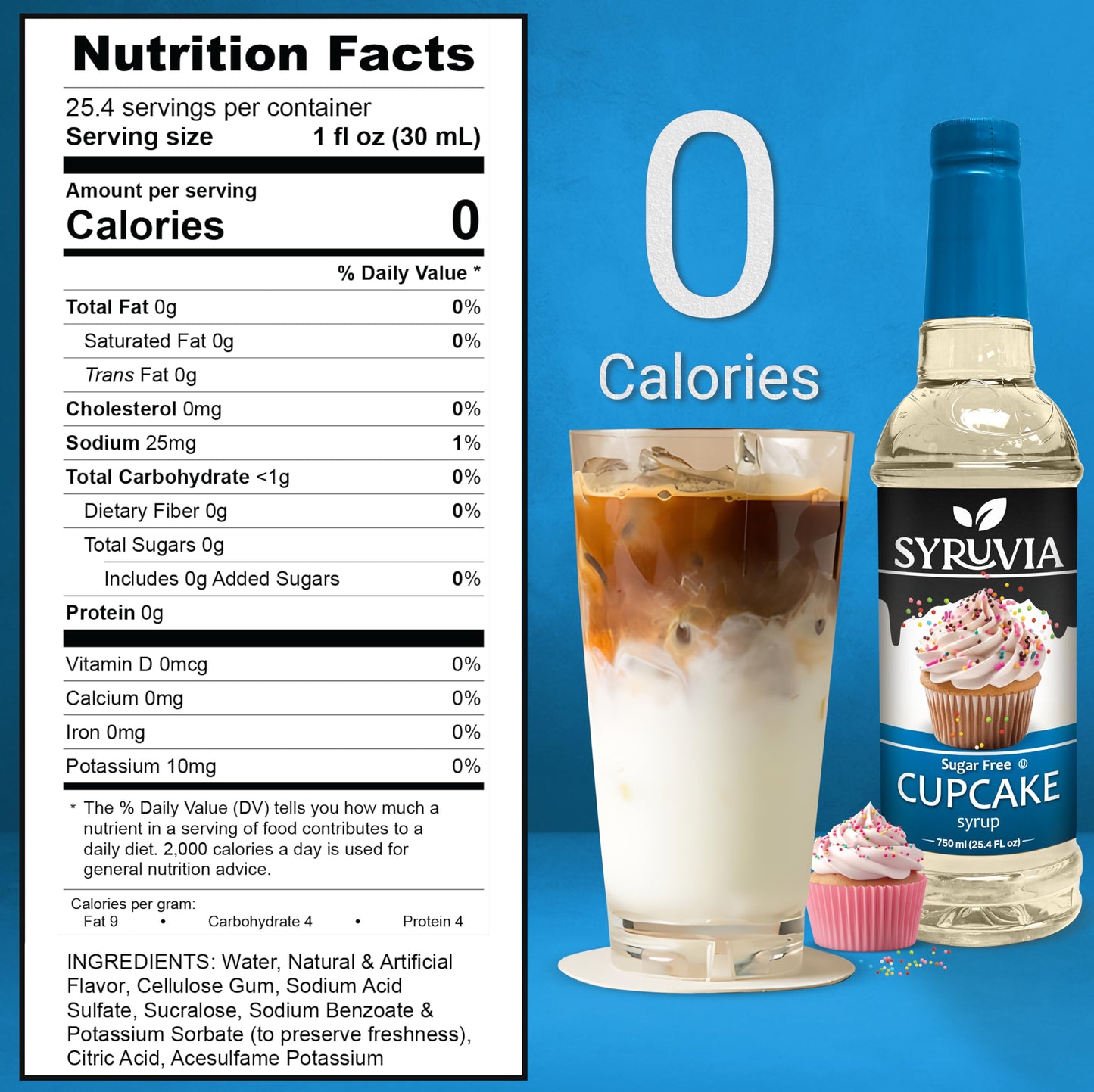 Syruvia Sugar-Free Cupcake Coffee Syrup - 25.4 Fl Oz Premium Coffee Flavoring Syrup - 0 Calorie- Kosher Coffee Syrups, Gluten Fr