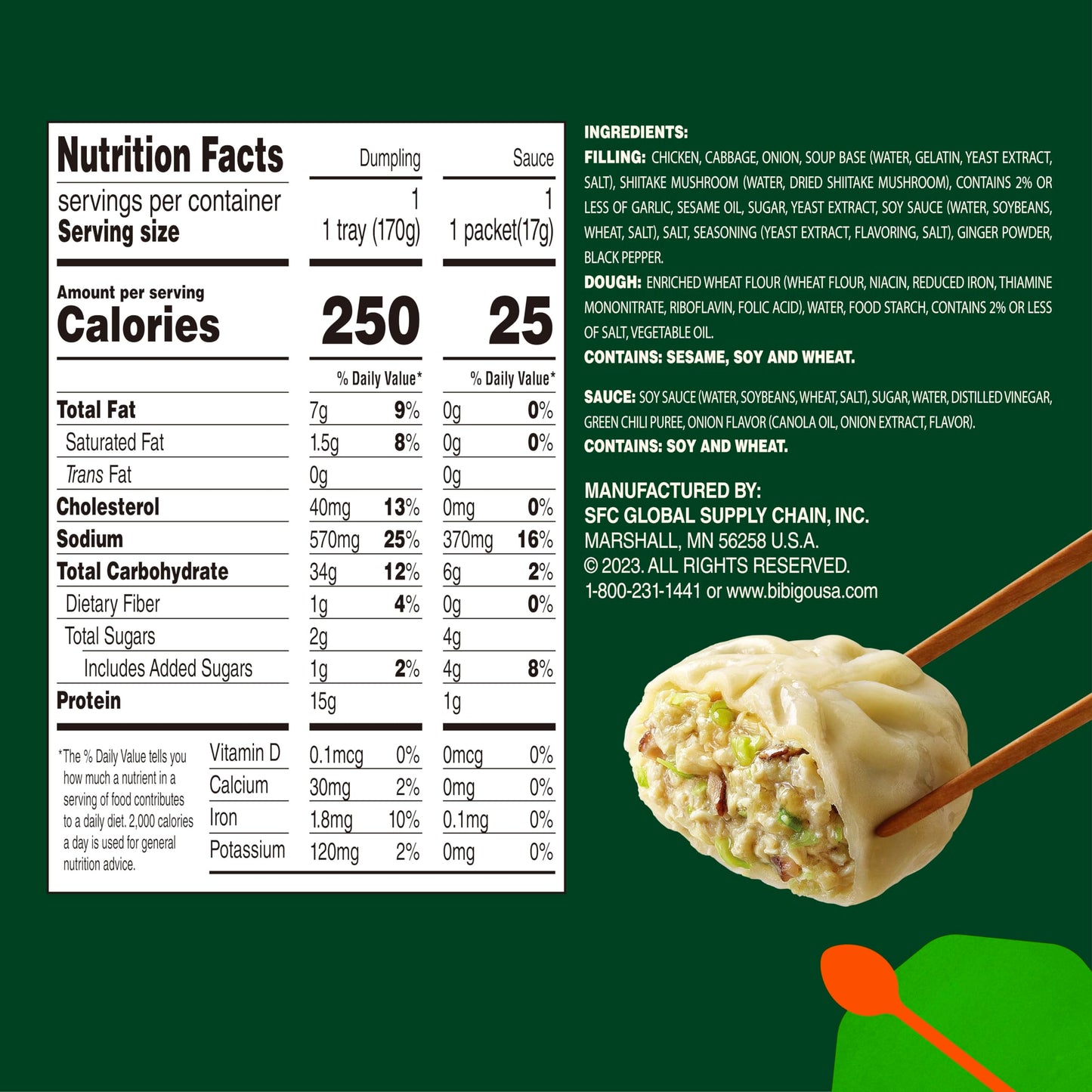 Bibigo Chicken and Vegetable Steamed Dumplings, 6 Oz