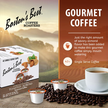 Bostons Best Gourmet Coffee - Toasted Almond Flavor, Compatible with Keurig, 42 Single Serve Medium Roast Cups