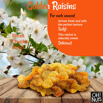 Golden Raisins | 2 Lb - Sun Dried Fruit | No Sugar Added | Dehydrated Fruit Bites | Packed In New York Zip-Seal Bag For Exceptional Freshness By Oh Nuts