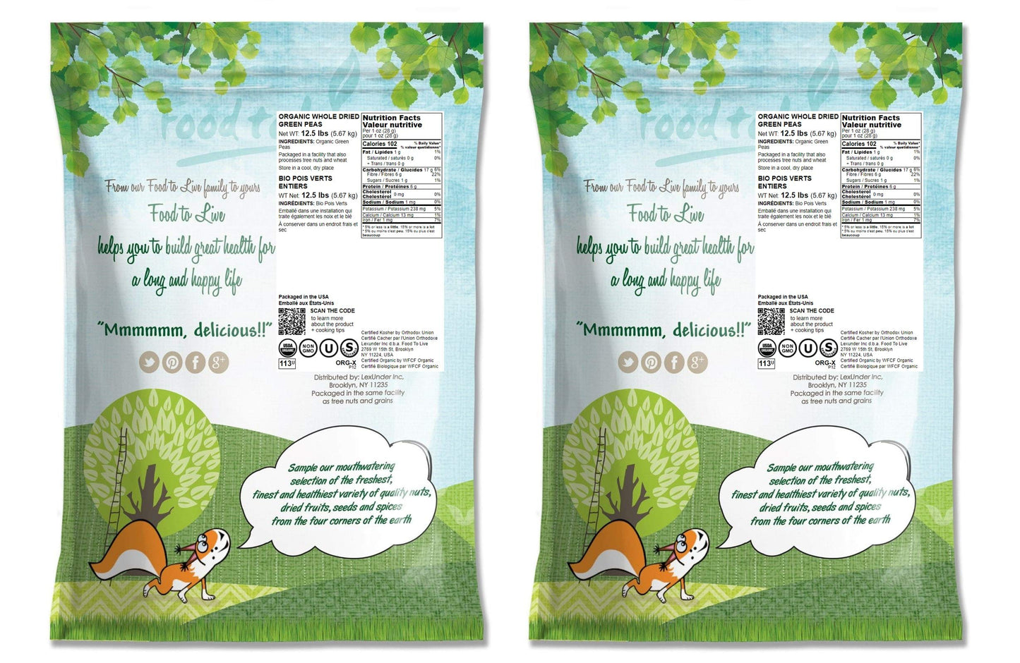 Food To Live Organic Green Peas, 25 Pounds Sproutable, Non-Gmo, Kosher, Dried