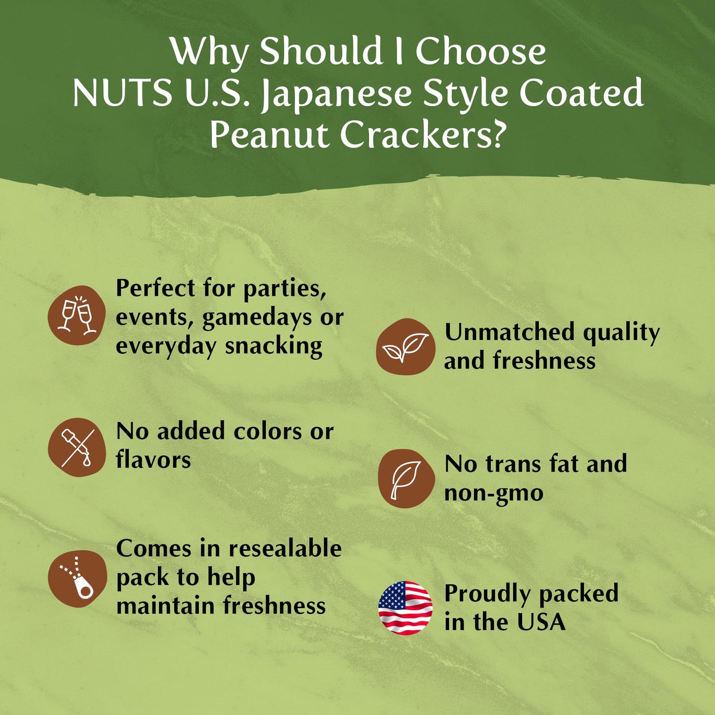 NUTS - U.S. Japanese Coated Peanut ers, Original Flavor, Non-GMO, 2 LBS, Resealable Bag