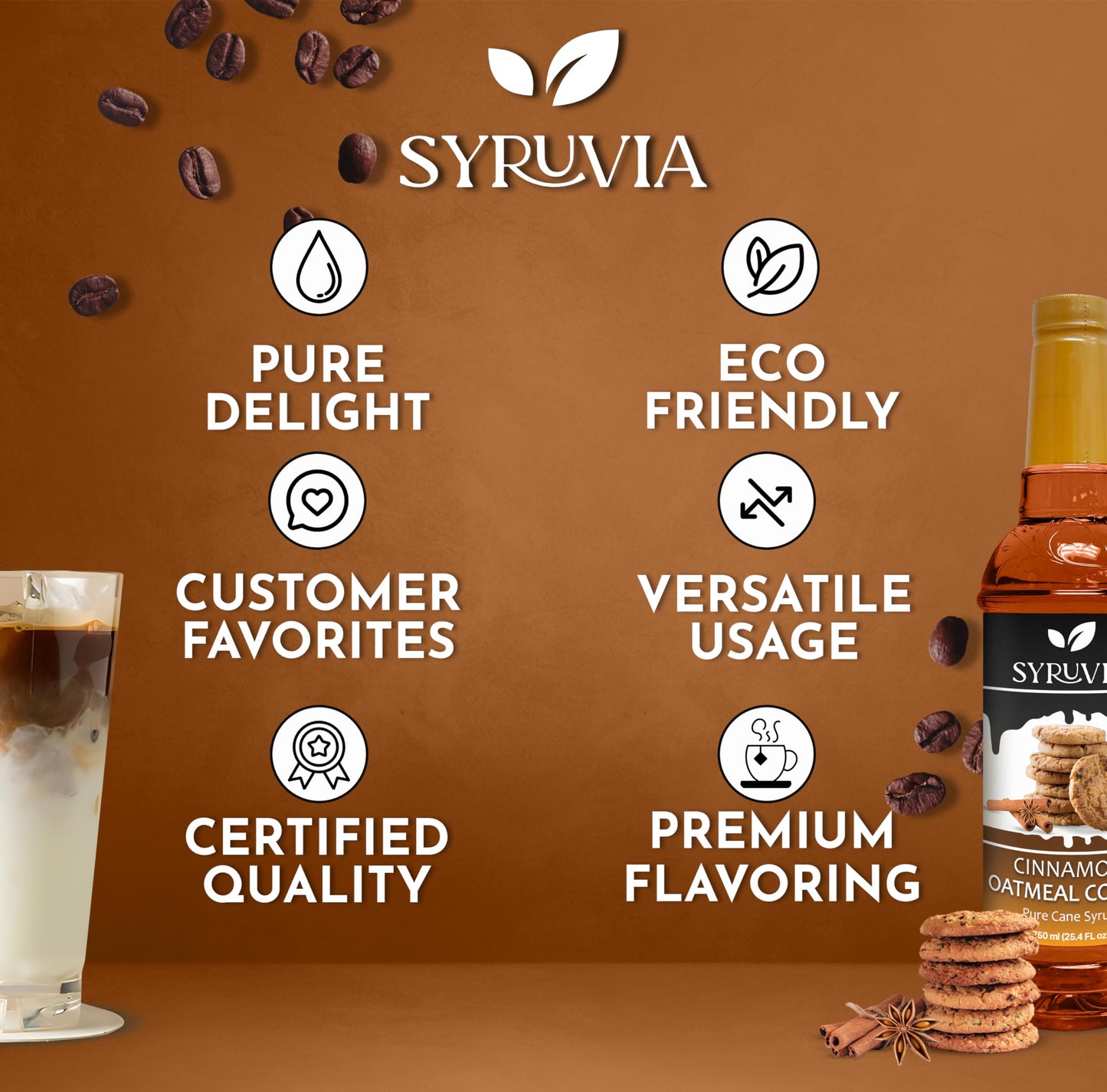 Syruvia Cinnamon Oatmeal Cookie Syrup - Cinnamon Oatmeal Cookie Coffee Syrup Flavor, 25.4 Fl Oz, Kosher, Gluten Free, Perfect Fo