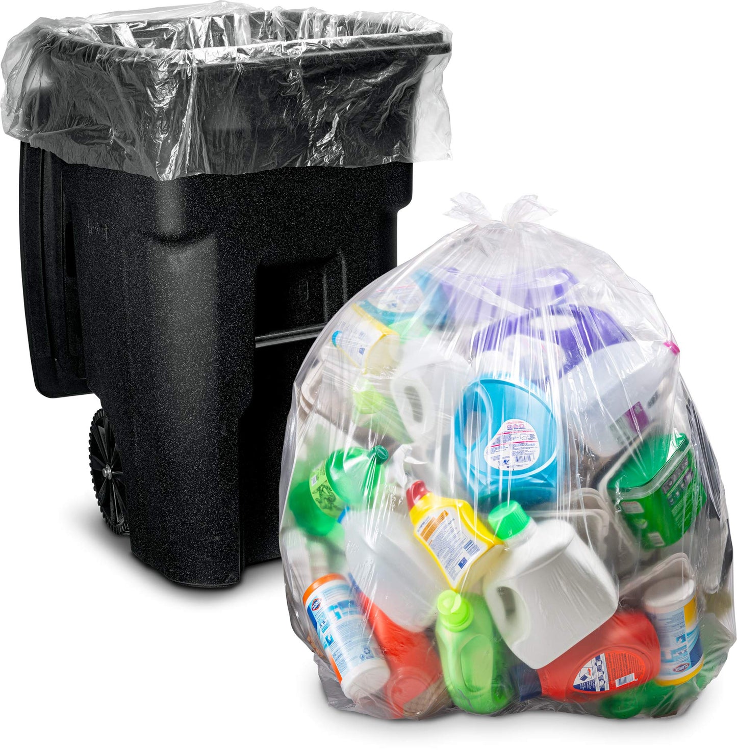 Veska 95 Gallon Clear Trash Bags - Extra Large Garbage Bags with Ties, 25 Count, Ideal for Recycling and Heavy-Duty Use