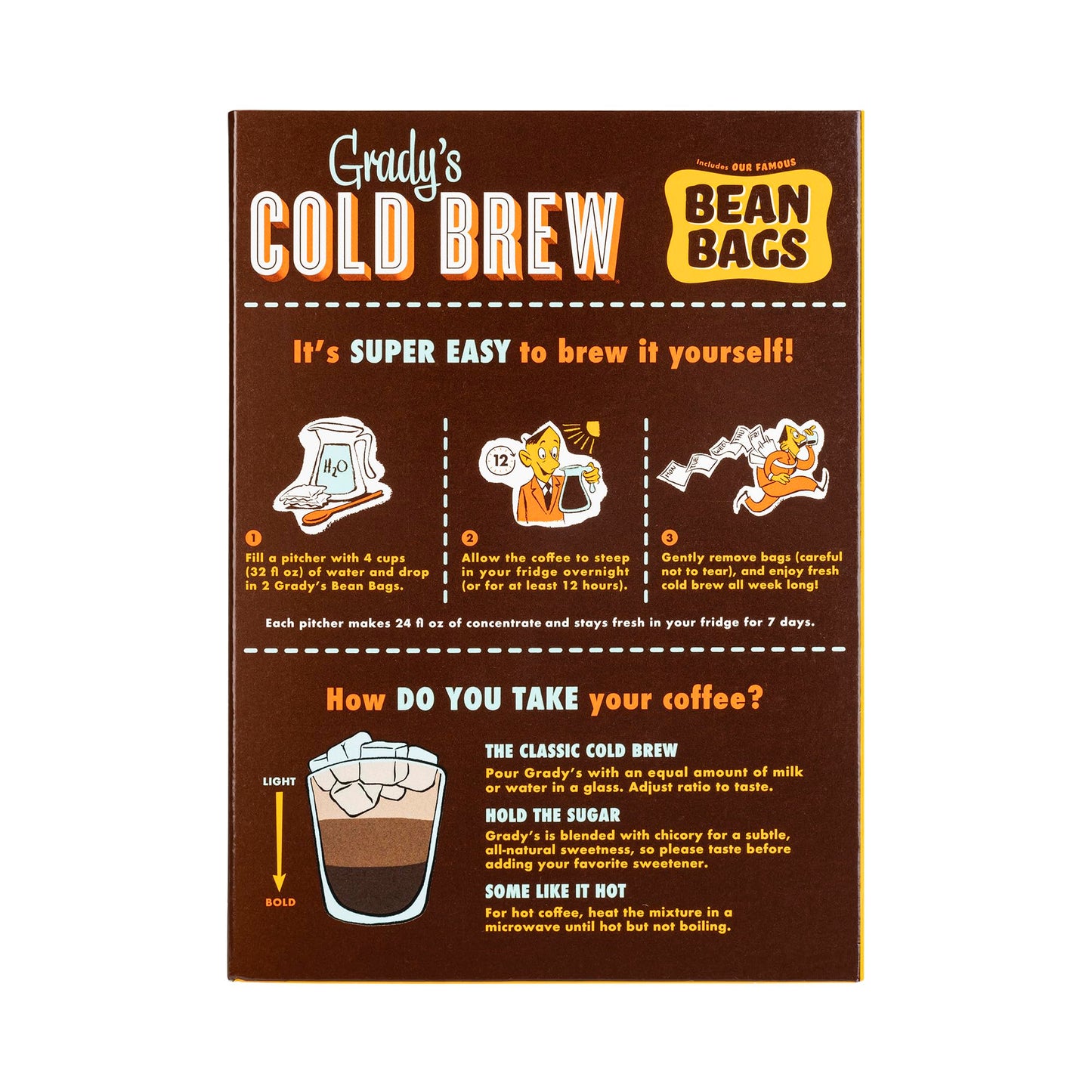 GRADYS COLD BREW, New Orleans Style, 100% Arabica Ground Coffee & Chicory Pouches, TWO Boxes of Four Easy-to-Brew Bean Bags, Mak