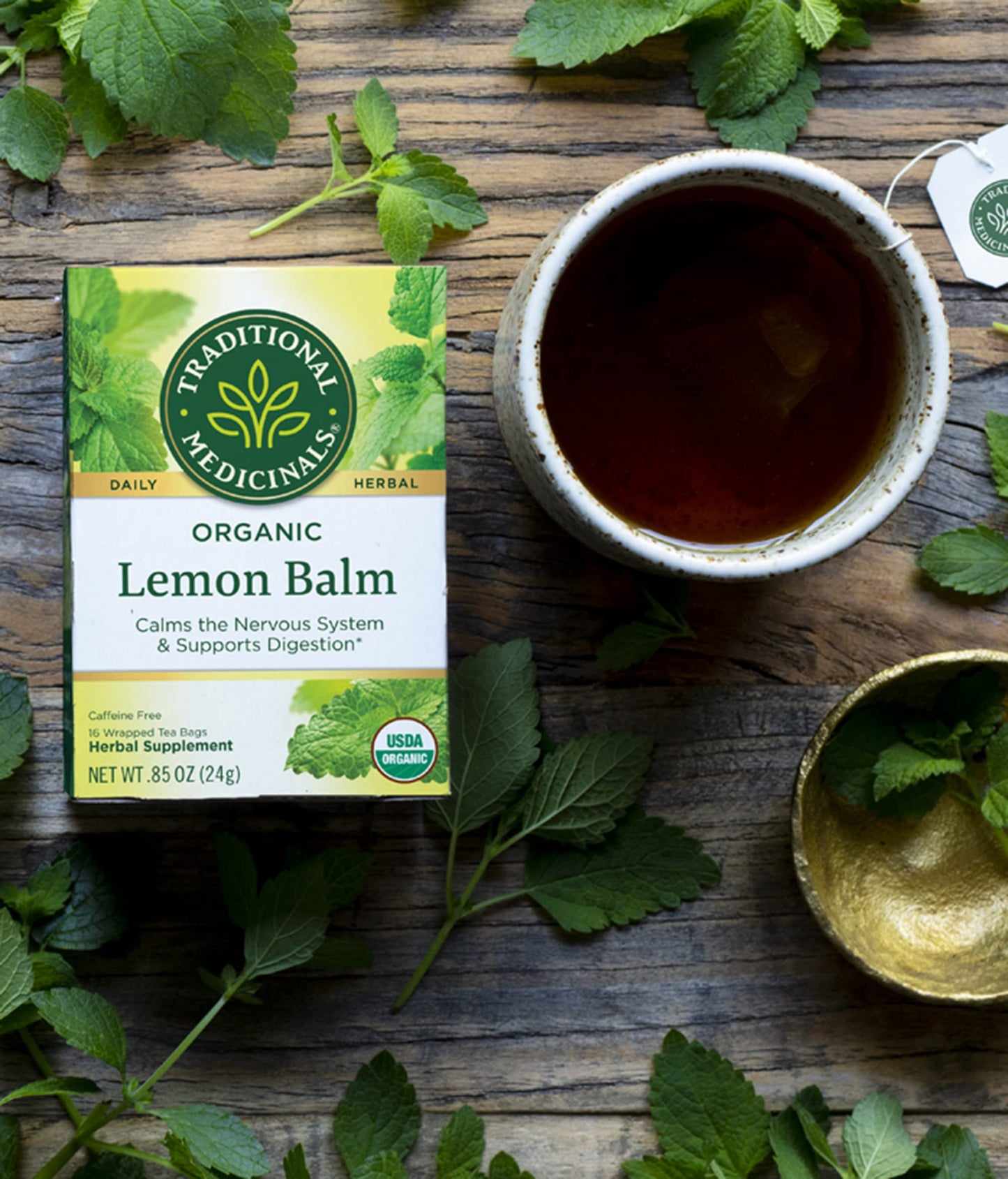 Traditional Medicinals Organic Lemon Balm Herbal Tea Calming and Supports Digestion (Pack of 2) - 32 Tea Bags Total
