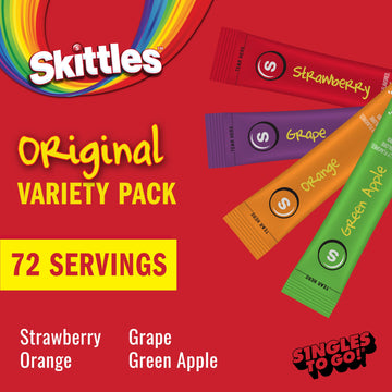 Skittles Singles To Go Original Punch, Powdered Drink Mix, Zero Sugar, Low Calorie, Includes 12 Boxes, 6 Servings Per Box, 72 To