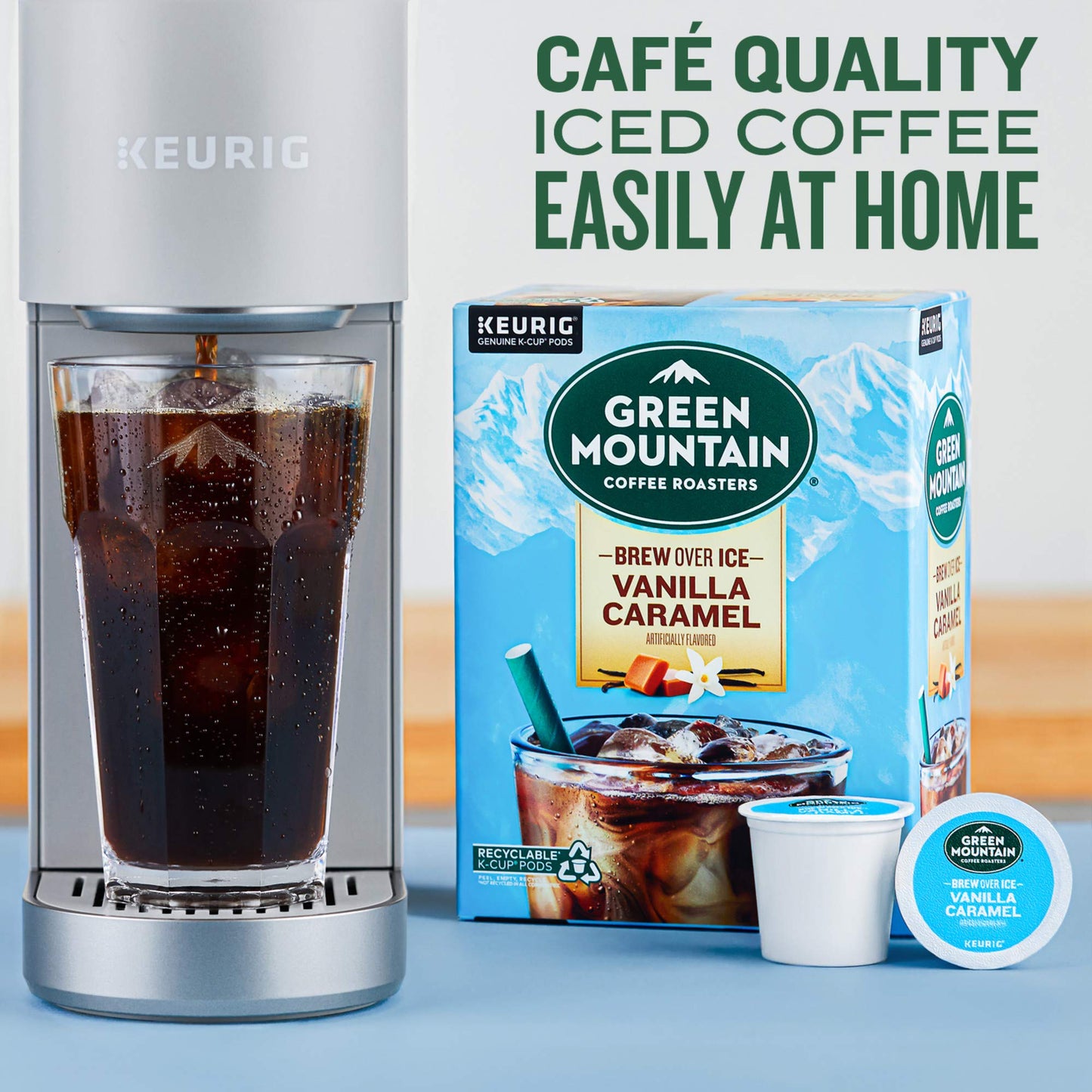 Green Mountain Coffee Roasters Iced Vanilla Caramel, Single Serve Keurig K-Cup Pods, Flavored Iced Coffee, 12 Count