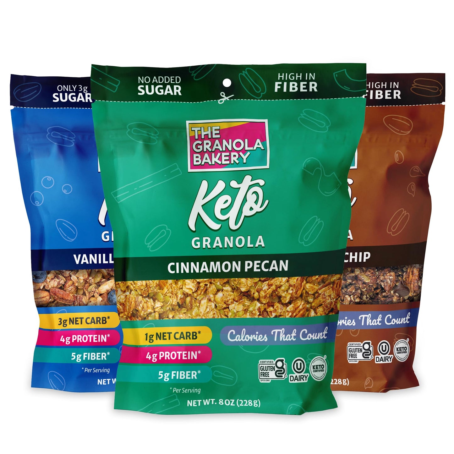Tgb Variety Granola Cereal, Cinnamon, Blueberry & Chocolate Chip, Keto Friendly Snack, No Added Sugar, Gluten Free, 8Oz Bags (Pa