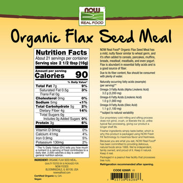 NOW Foods Organic Flax Seed Meal, 12-Ounce (Pack of 6)