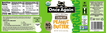 Once Again Organic Crunchy Peanut Butter, Lightly Sweetened & Salted, 16oz, Gluten Free, Vegan, Kosher, Glass Jar