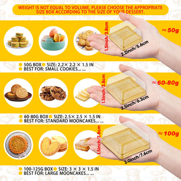 BenRan Mooncake Box Set for 50g/63g/75g/100g/125g - Gold (50 Sets), Polyethylene, Model MCC03