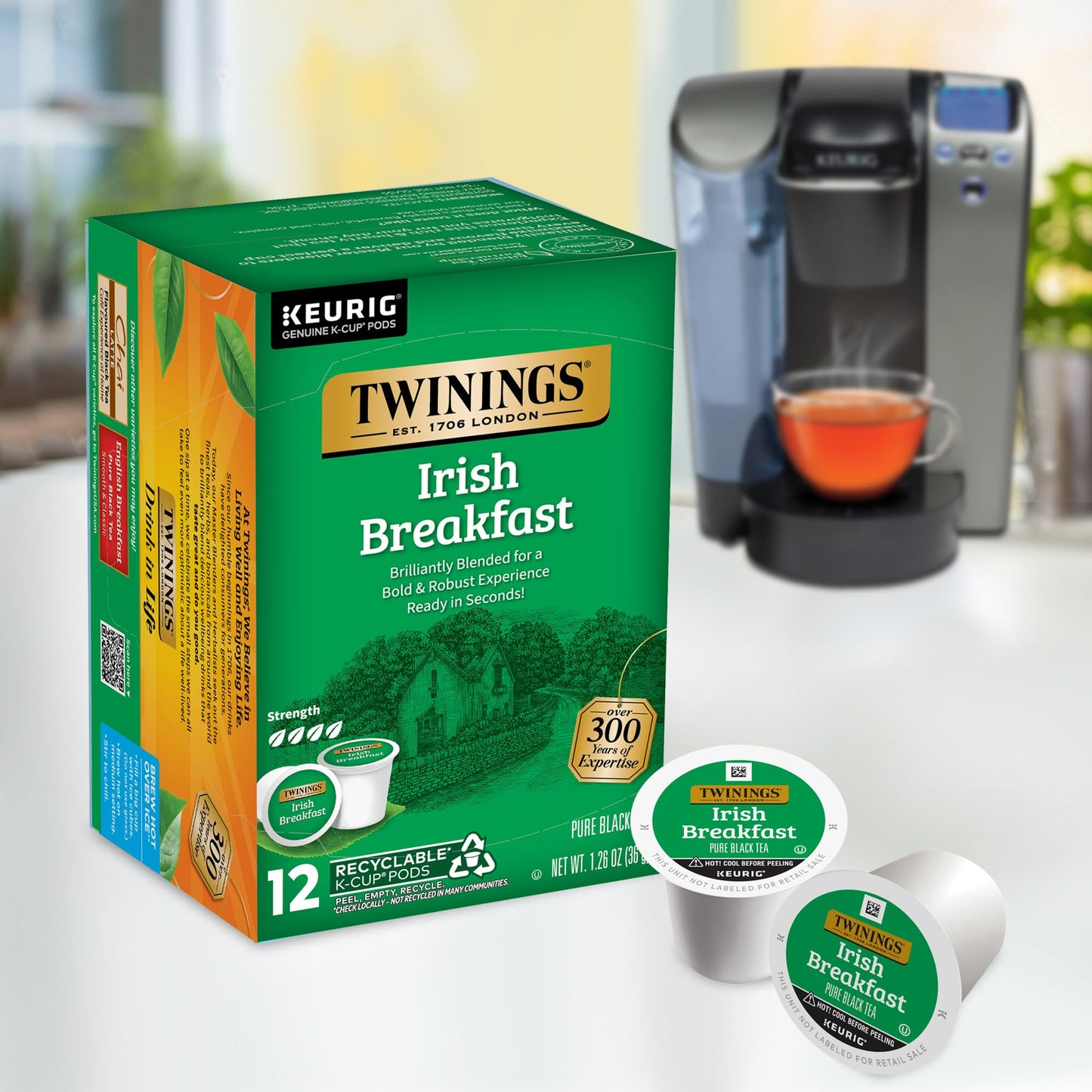 Twinings Irish Breakfast Black Tea K-Cup Pods For Keurig, 12 Count (Pack Of 6), Robust, Strong, Bold Flavour, Caffeinated, Enjoy Hot Or Iced | Packaging May Vary