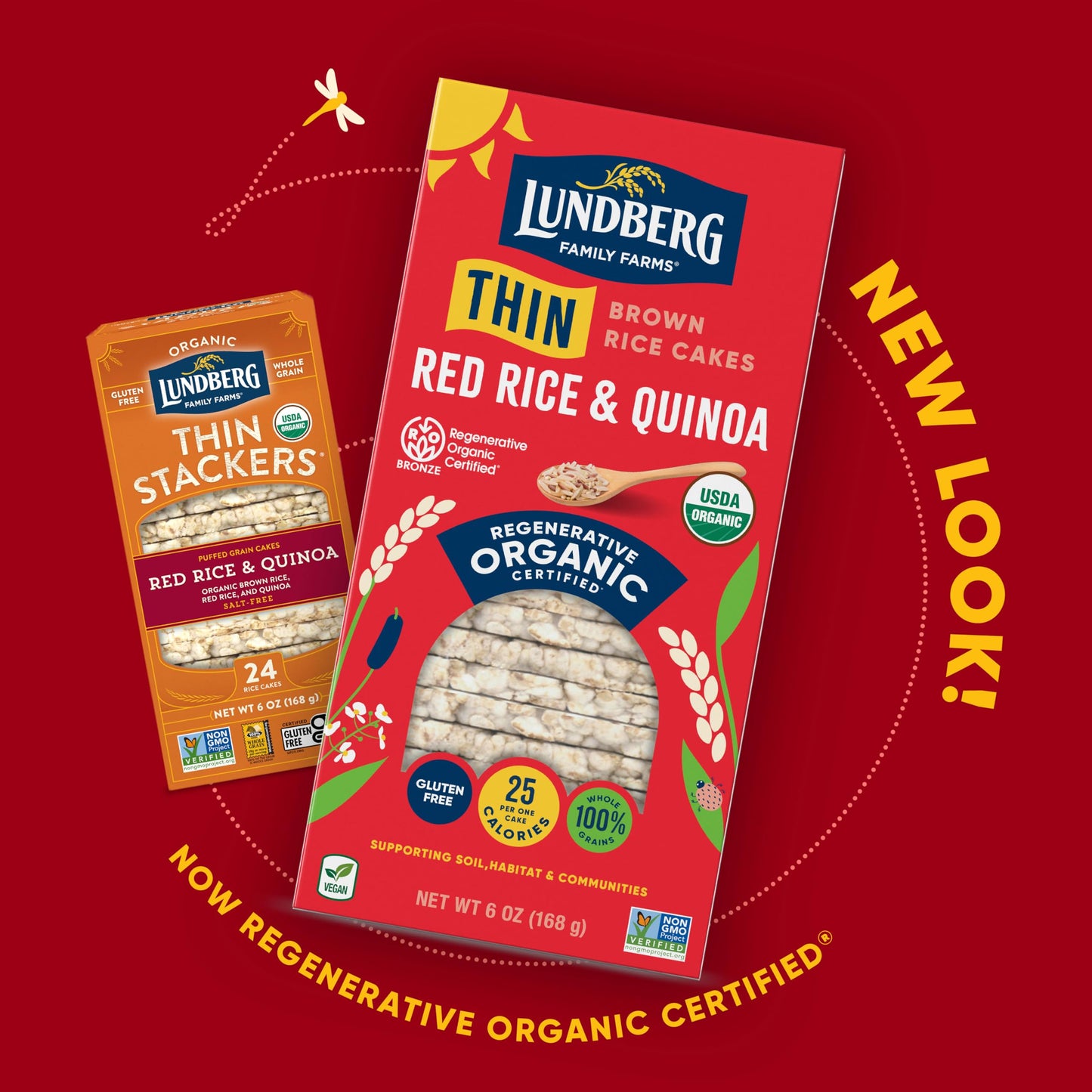 Lundberg Thin Brown Rice Cakes, Red Rice & Quinoa, 6-Pack -Regenerative Organic Certified Thin Rice Cakes, Healthy Snacks, Vegan