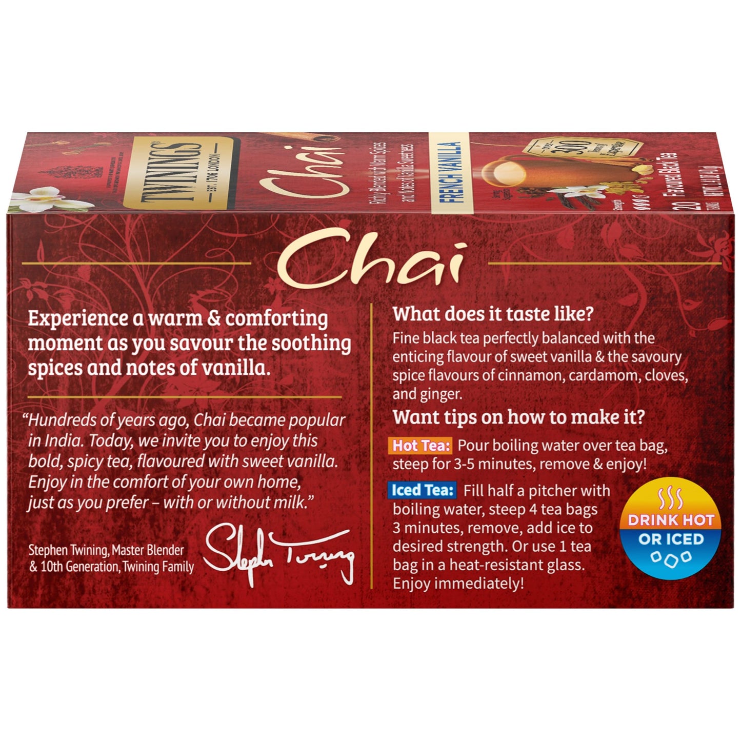 Twinings French Vanilla Chai Black Tea, 20 Count (Pack Of 6), Individually Wrapped Tea Bags, Warm, Sweet & Spicy, Caffeinated, E