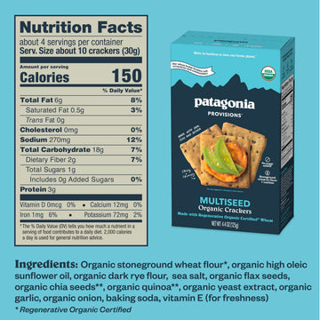 Patagonia Provisions - Multiseed Crackers - Certified Organic Crackers - Non-GMO, Plant-Based, No Added Sugar (6 Pack)