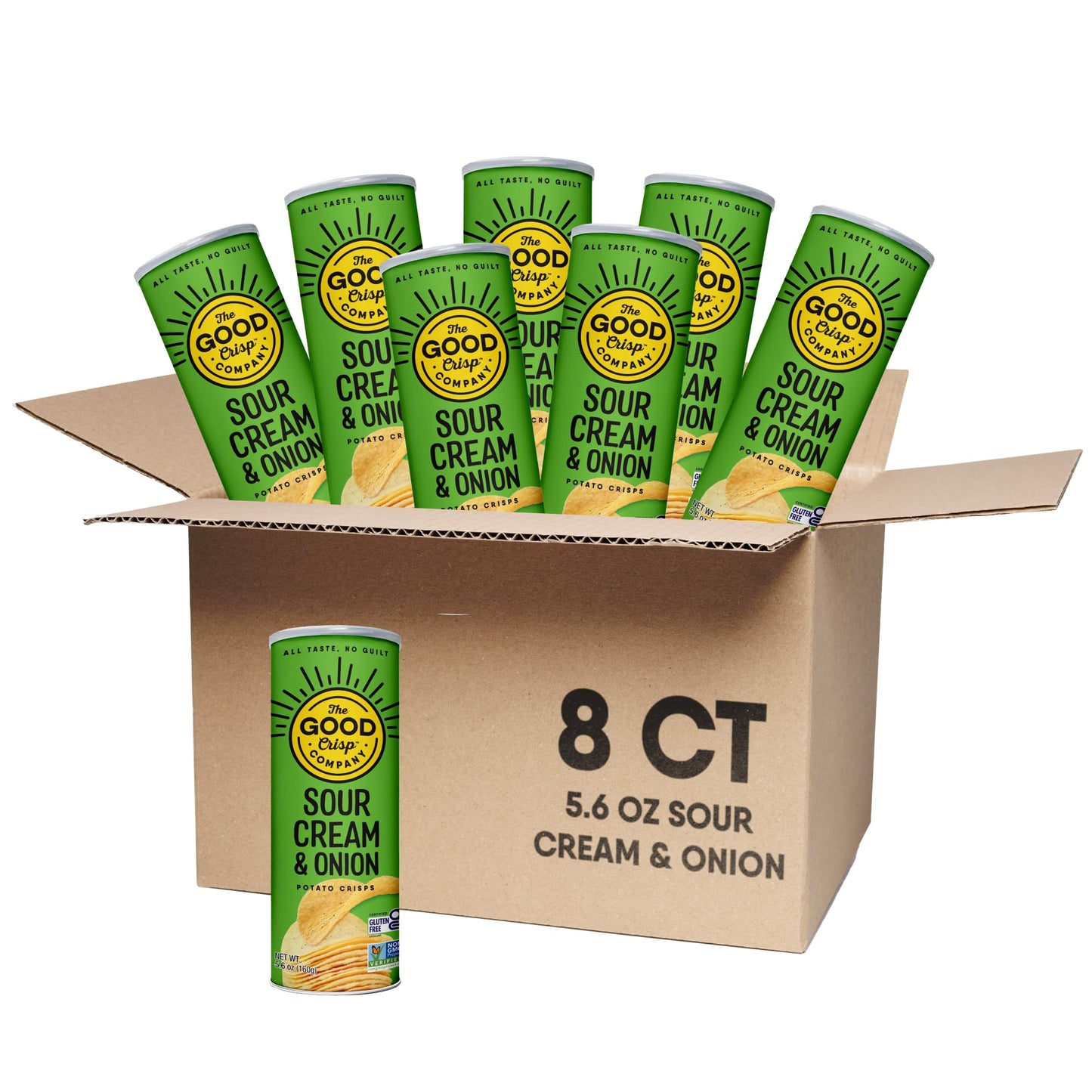 The Good Crisp Company Sour Cream & Onion Gluten-Free Potato Chips, 5.6 Oz Cans (Pack of 8), Non-GMO, Allergen Friendly, Potato