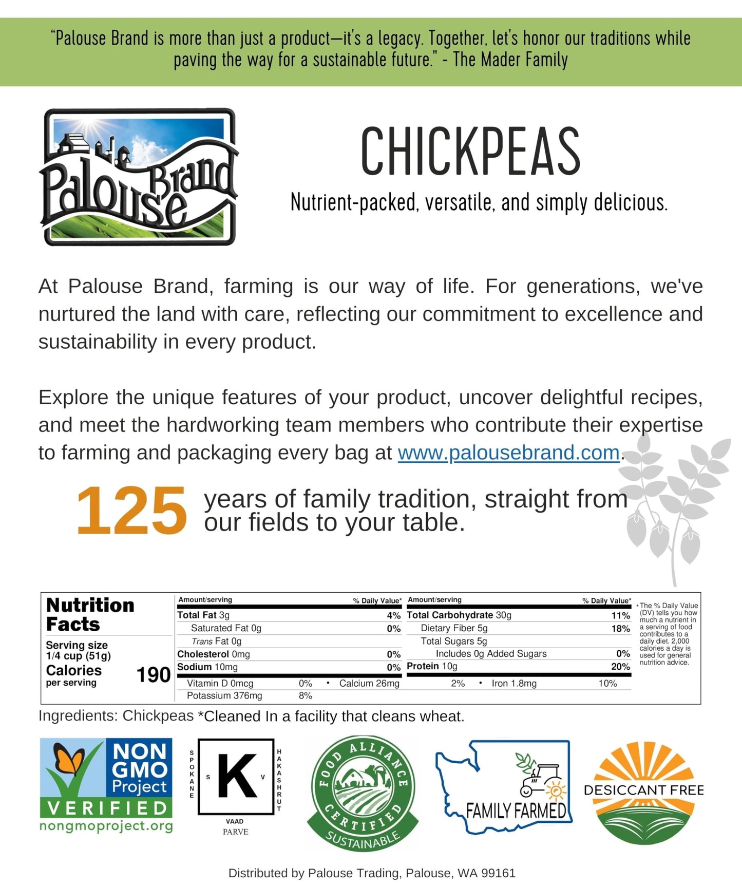 Non-Gmo Project Verified Garbanzo Beans | 15 Lbs | 100% Non-Irradiated | Certified Kosher Parve | Usa Grown | Field Traced (We T