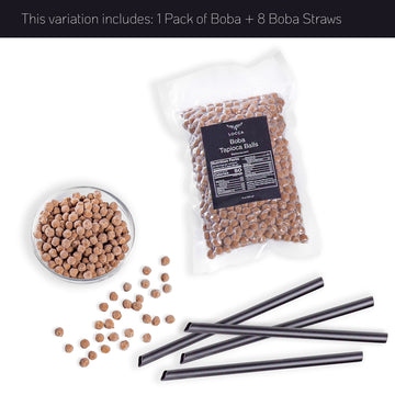 Boba Pearls | Tapioca Pearls | Locca Booba | 14 Oz (10 Servings) | Premium Easy To Cook | No Preservatives | With Straws And Bob