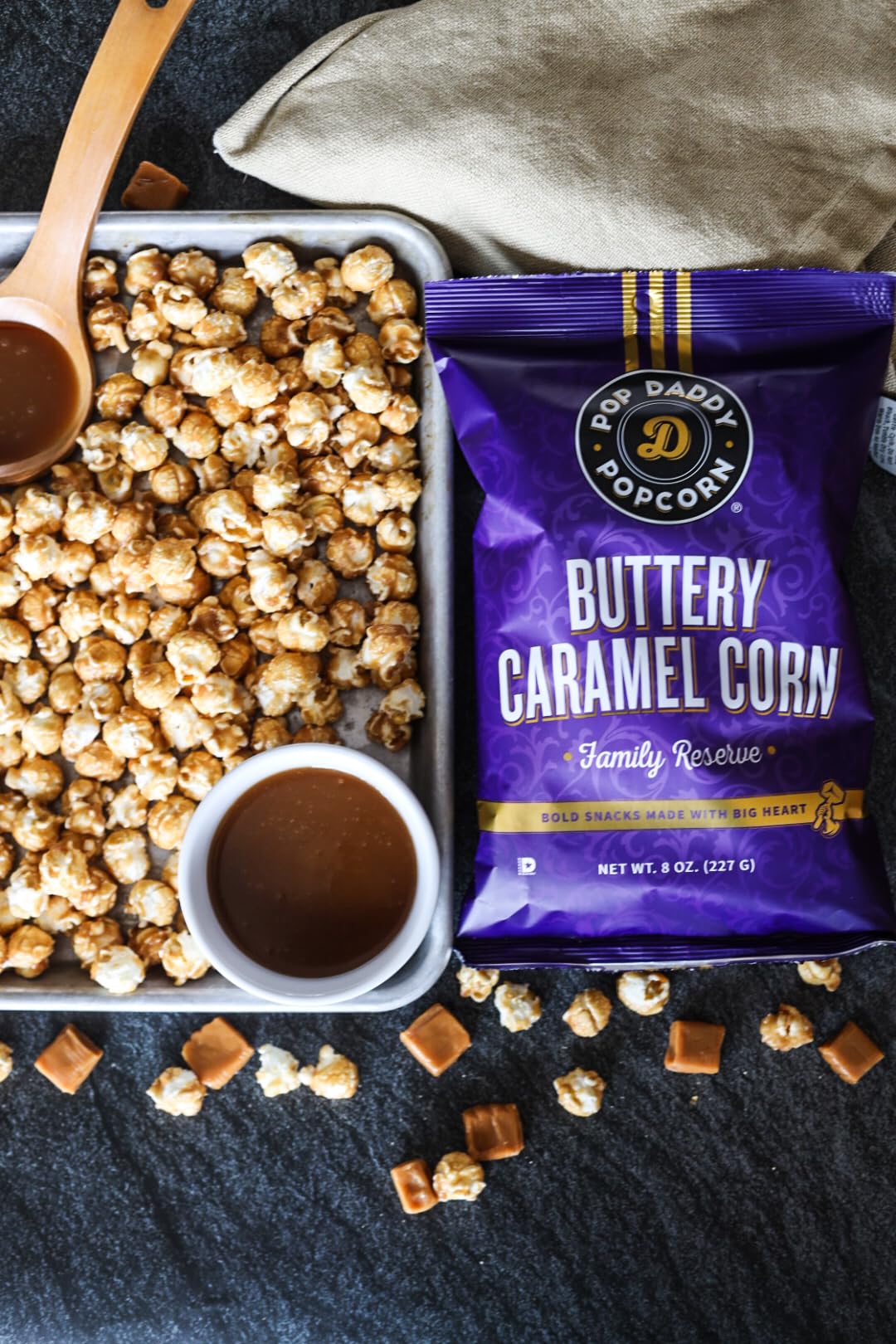 POP DADDY Flavored Popcorn, Buttery Caramel, Gluten Free, 8oz Bags, 3 Pack