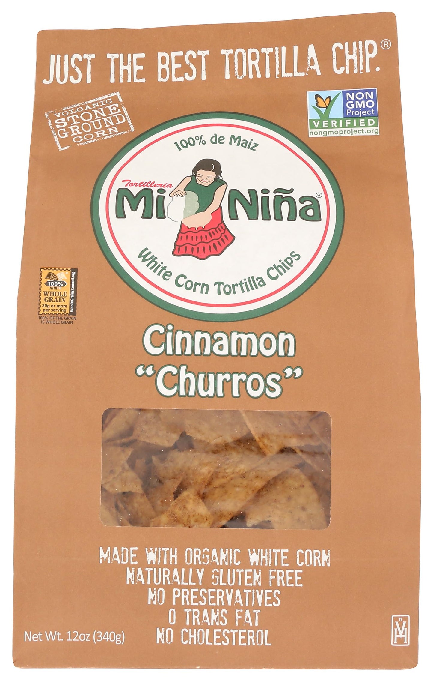 Tortilleria Mi Nina, Chip Tortilla Churro Cinnamon Sugar, 12 Ounce