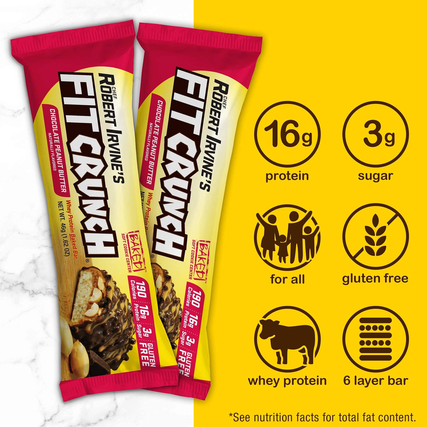 FITCRUNCH Snack Size Protein Bars, 6-Layer Baked Bar, 3g of Sugar, Gluten Free & Soft Cake Core (9 Bars, Chocolate Peanut Butter