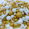 LittleStar Sprinkles - White Deluxe Gold Sprinkles for Cake Decorating 4 ounce - Sugar Mix Pearl Sprinkles for Cupcake Toppers,