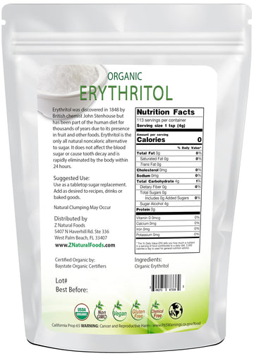 Organic Erythritol - Zero Calorie Alternative Sweetener - Low Glycemic Sugar Substitute - Great for Coffee, Tea, Drinks, Shakes,