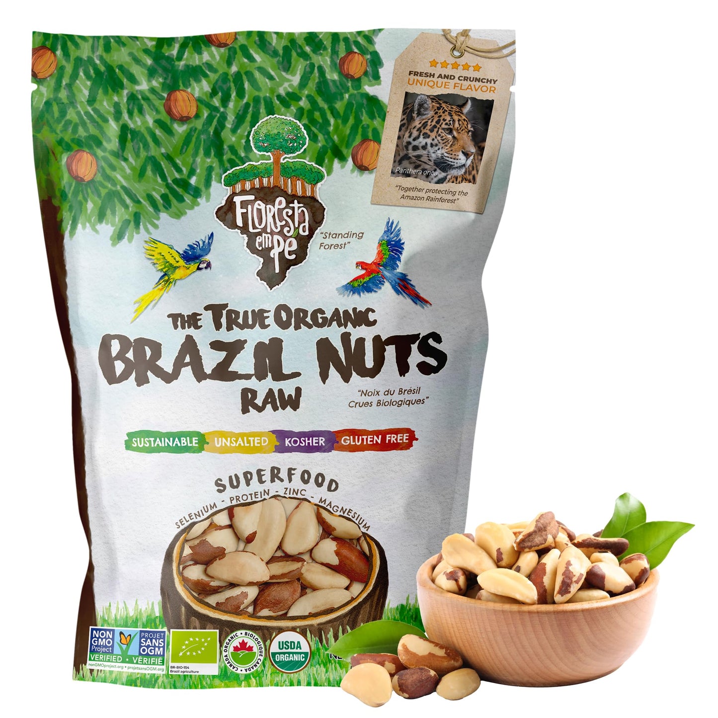 Snack The True Organic Brazil Nuts 15 Oz – Raw And Unsalted – Kosher – Healthy-Rich In Vegetable Protein – Harvested In Large Online Retailer Rainforest – Fresh, Vegan And Gluten Free – Forest Up