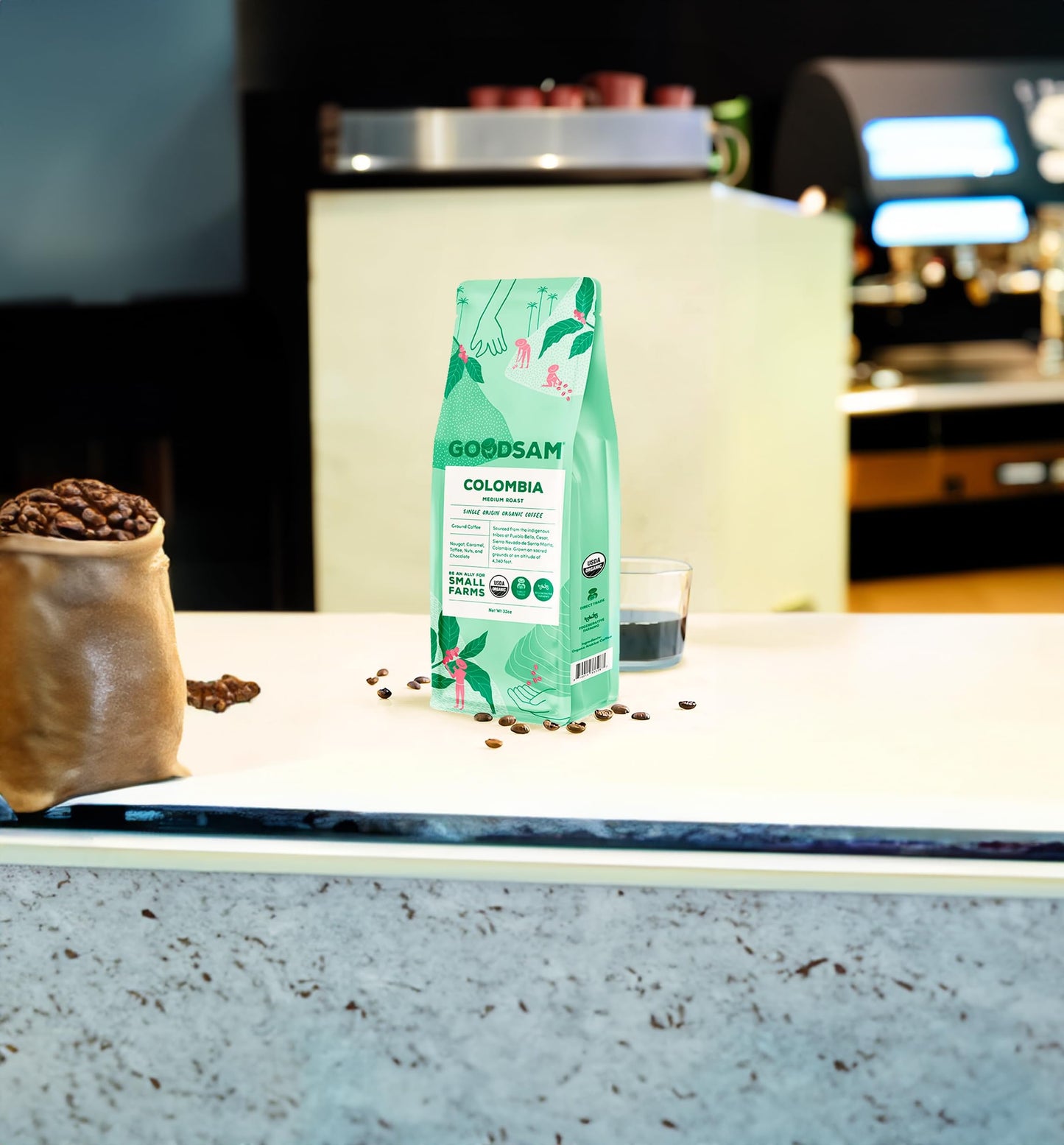 Goodsam Organic Ground Coffee, Medium Roast 2Lb, Colombian Single Origin, Non Gmo Arabica Beans, Vegan, Keto, Regenerative Farming, Direct Trade