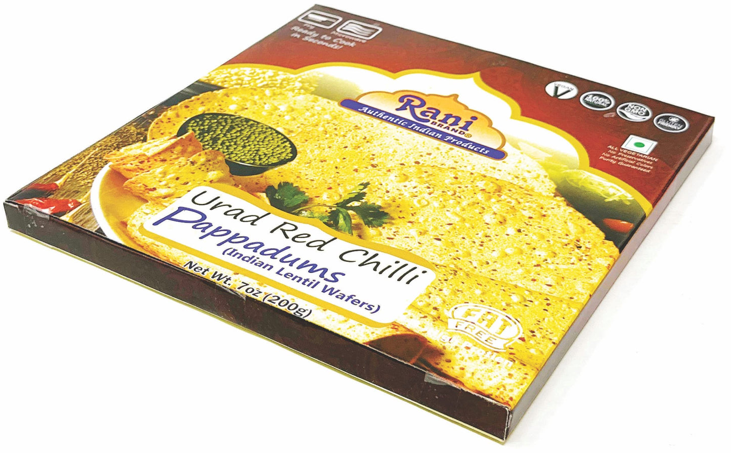 Rani Pappadums (Indian Lentil Wafer Snack) Red Chilli Papad 7Oz (200G) Approximately 15Pc, 7 Inches, Pack Of 12 ~ All Natural |