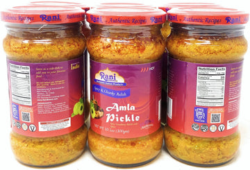 Rani Amla Pickle (Spicy Gooseberry Relish With Spices) 10.5Oz (300G) Glass Jar, Pack Of 5+1 Free ~ Vegan | Gluten Free | Non-Gmo