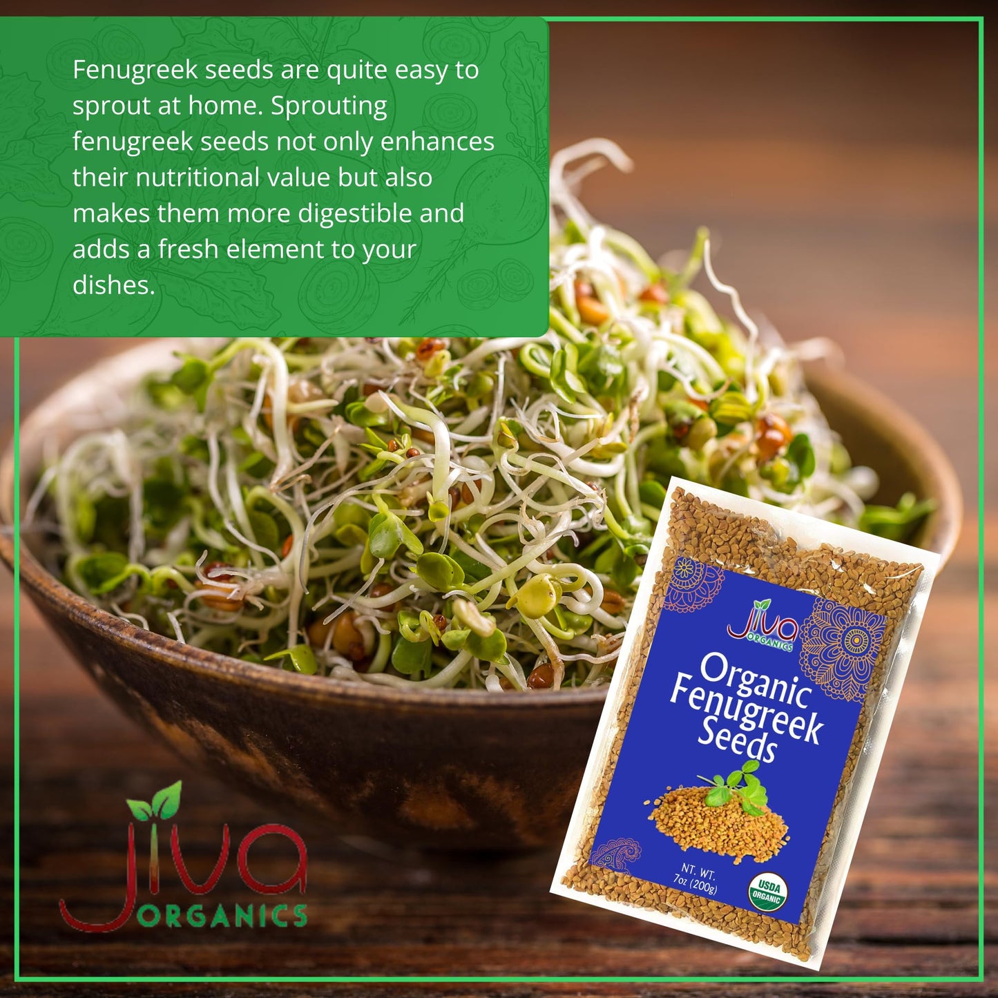Jiva Organic Fenugreek Seeds 2.5 Lb Bulk - As Seen On Tik Tok - Whole Methi Seeds - Non Gmo, Non-Irradiated, Gluten Free - (Fenogreco En Semillas)