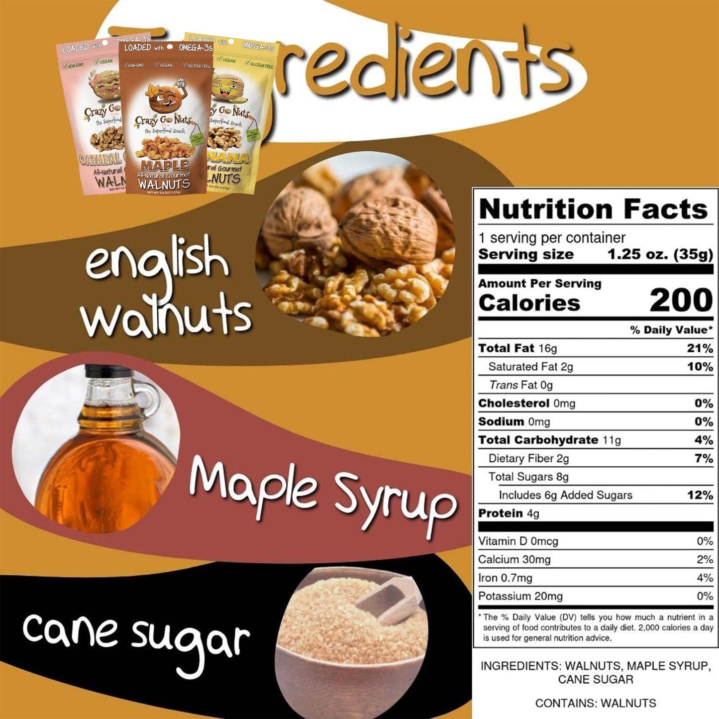 Crazy Go Nuts Maple Walnuts - Glazed Walnuts For Snacking, Candied Walnut Pieces Bulk, Individual Packs, Natural Source Of Omega