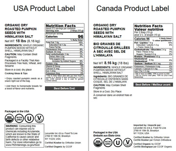 Food To Live Organic Dry Roasted Pumpkin Seed Kernels With Himalayan Salt, 18 Pounds Non-Gmo, Oven Roasted Whole Pepitas, No Oil