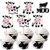 24 PCS Cow Cupcake Toppers Glitter Farm Animals Moo Cupcake Picks Cow Cupcake Decorations for Cow Theme Baby Shower Kids Birthda
