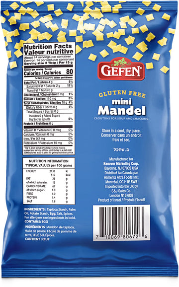 Gefen Gluten Free Mini Soup Croutons, Mini Mandel, 7.7Oz (2 Pack) | All Natural | Great For Snacking | Kosher For Passover