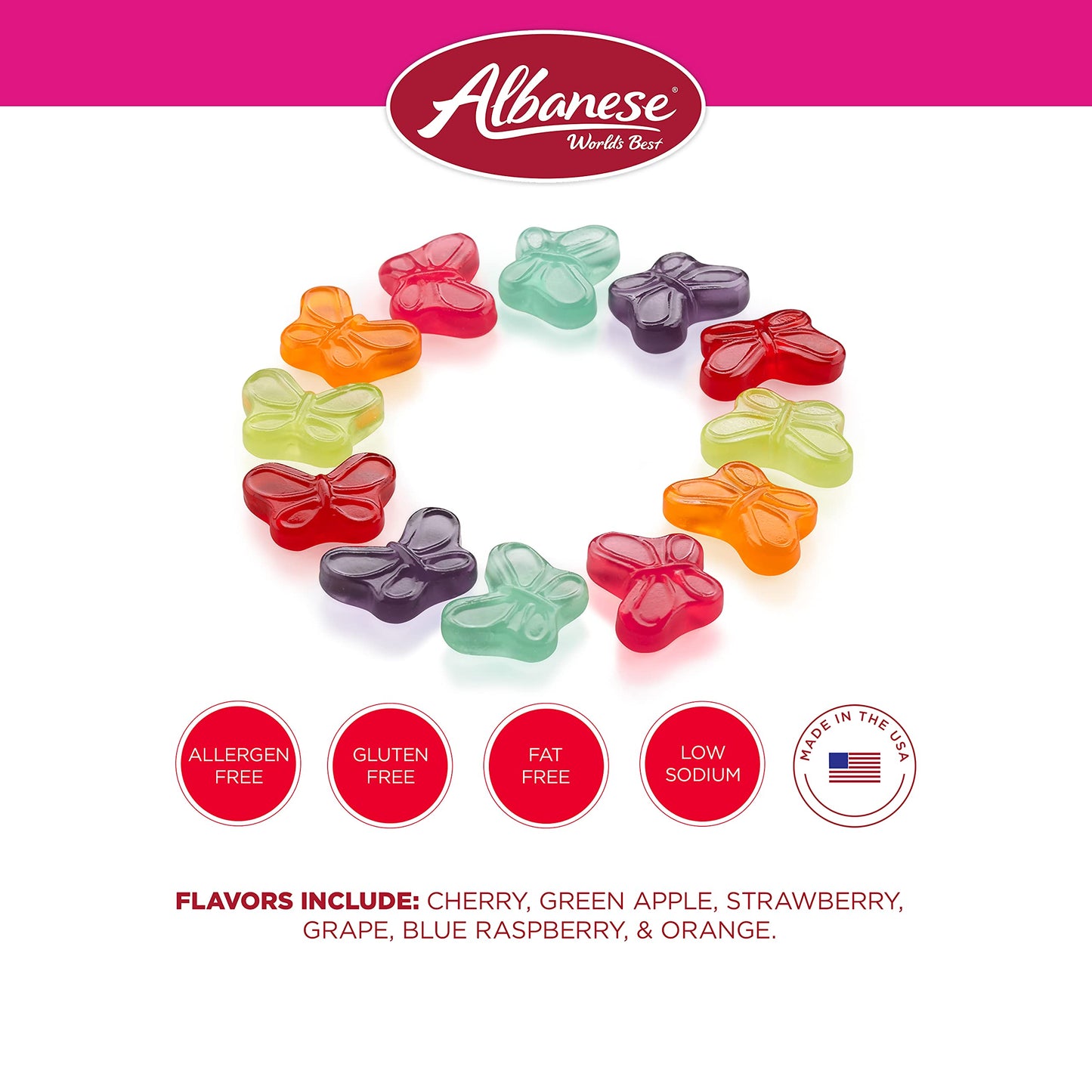 Albanese World s Best Mini Gummi Butterflies, 7.5oz Bag of Candy (Pack of 12), Individually Wrapped Soft & Chewy Candy Snacks