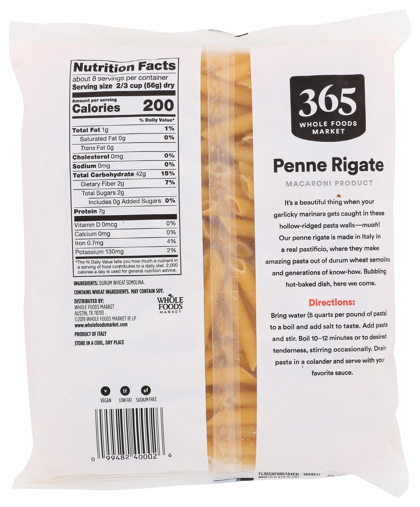 365 Everyday Value Penne Rigate Pasta, 16 oz, Ideal for Pasta Dishes, Pack of 1