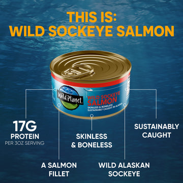 Wild Planet Wild Sockeye Salmon, Skinless And Boneless, Sea Salt, Tinned Fish, Canned Salmon, Sustainably Wild-Caught, Non-Gmo,
