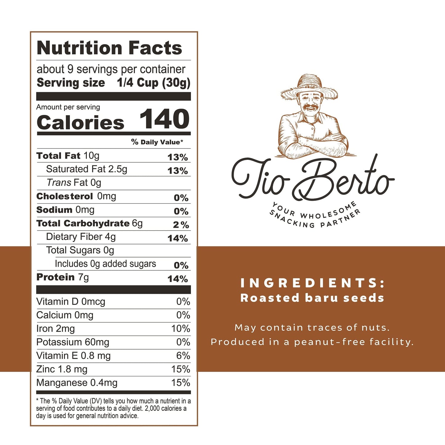 Tio Berto Baru Nuts Roasted - Crunchy High Protein Vegan Snack, 10 oz Resealable Bag