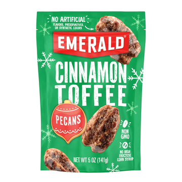 Emerald Nuts Cinnamon Toffee Pecans (1-Pack) | 5oz Resealable Bag | Kosher Dairy Certified, Non-GMO, Contains No Artificial Pres