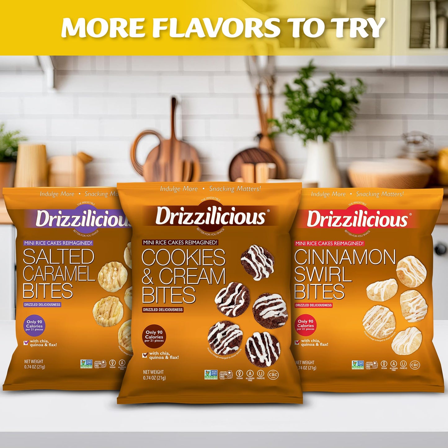 Drizzilicious Mini Rice Cakes French Toast - Rice Crisps Healthy Snack for mature-themeds and Kids Flavored Rice Cakes Vegan Gluten Free Allergen Free Only 90 Calories Per Bag - .74 oz (Pack of 10)